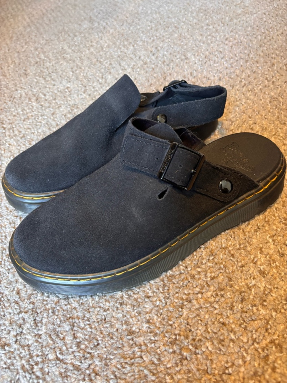 Dr. Martens Black Suede Buckle Slip-On Clog